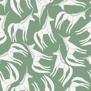 Whimsical Tossed White Unicorns on Aqua Green - Medium - 6x6