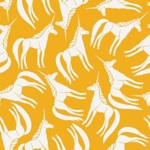 Tossed White Unicorns on Buttercup Yellow - Medium 6x6