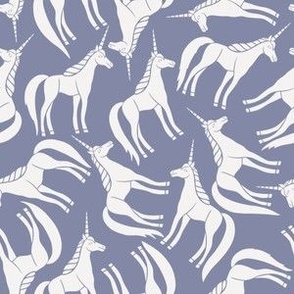 Whimsical Tossed White Unicorns on Periwinkle Purple - Medium - 6x6