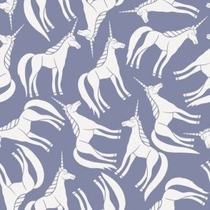 Tossed White Unicorns on Periwinkle Purple - Medium - 6x6