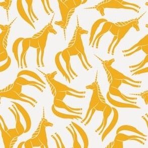 Tossed Yellow Unicorns on White - Medium - 6x6