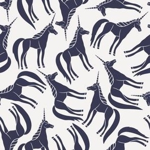 Tossed Dark Blue Unicorns on White - Medium - 6x6