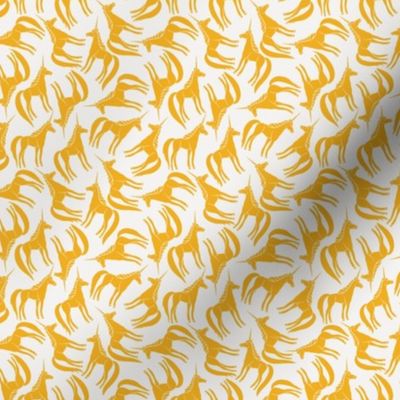 Whimsical Tossed Buttercup Yellow Unicorns on White - Small - 3x3