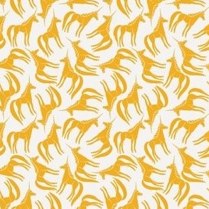 Whimsical Tossed Buttercup Yellow Unicorns on White - Small - 3x3