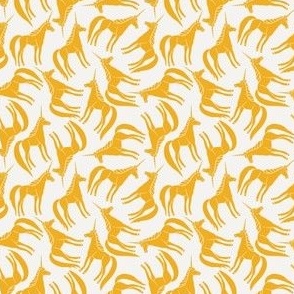 Tossed Buttercup Yellow Unicorns on White - Small - 3x3