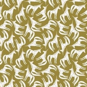 Whimsical Tossed White Unicorns on Olive Green - Small - 3x3