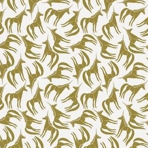 Tossed Olive Green Unicorns on White - Small - 3x3