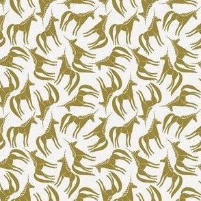 Whimsical Tossed Olive Green Unicorns on White - Small - 3x3