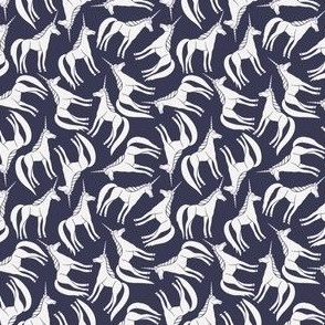 Whimsical Tossed White Unicorns on Navy Blue - Small 3x3