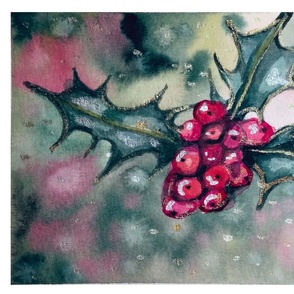 Christmas Holly and Berries watercolor painting 