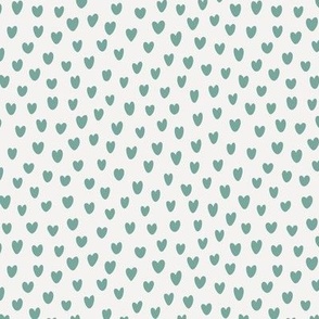 Medium Scale - Hand Drawn Valentine Hearts - Aqua Green Hearts on White