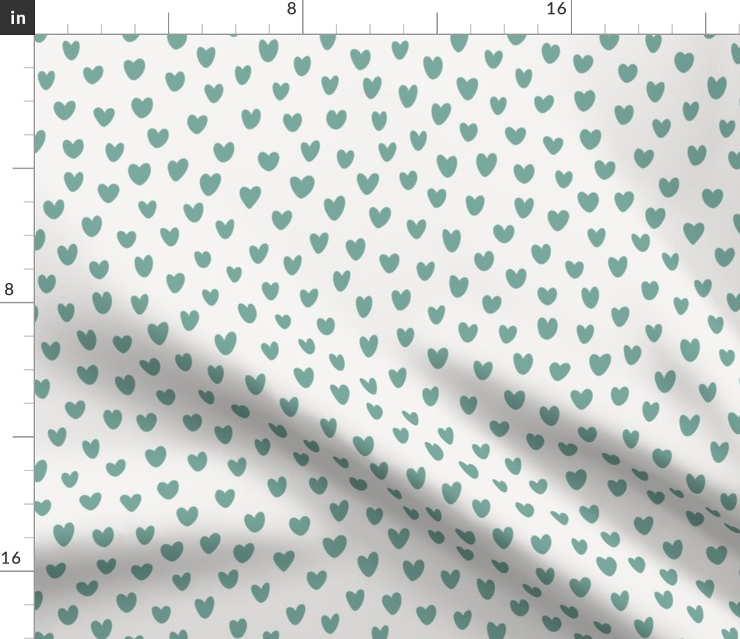 Hand Drawn Valentine Hearts - Aqua Green Hearts on White  - 12x12 inch repeat - Large