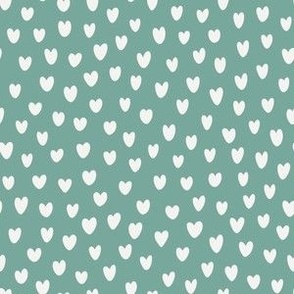 Hand Drawn Valentine Hearts - White Hearts on Aqua Green - 6x6 inch repeat - Medium