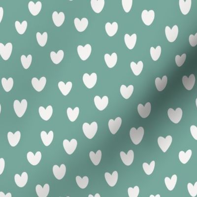 Large Scale - Hand Drawn Valentine Hearts - White Hearts on Aqua Green