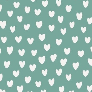 Large Scale - Hand Drawn Valentine Hearts - White Hearts on Aqua Green