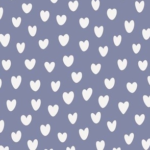 Large Scale - Hand Drawn Valentine Hearts - White Hearts on Periwinkle Purple