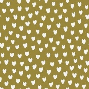 Hand Drawn Valentine Hearts - White Hearts on Olive Green - Medium