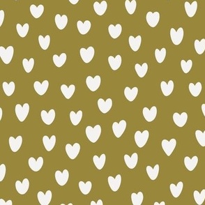 Large Scale - Hand Drawn Valentine Hearts - White Hearts on Olive Green