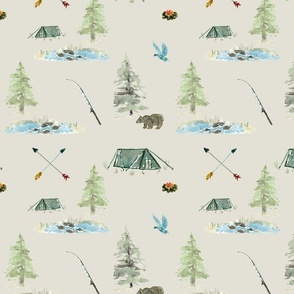 Tent Camping - Vintage - Masculine - Brown Tan - Watercolor Wallpaper - Nature