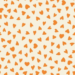 XL Cream and Orange Duotone Scattered Hearts Coordinate for Spooky Halloween Monsters, Ghouls and Bats