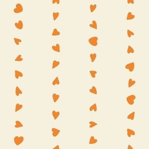 M | Love Heart Vertical Stripes in Pumpkin Orange on Creamy White Duotone Cute Basic Kids Valentine and Halloween Blender