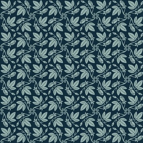 Retro Leaf And Bud - Medium- -Aqua, Navy - LinenTexture