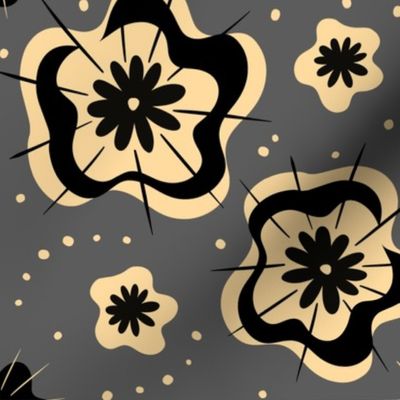 abstract retro floral gray