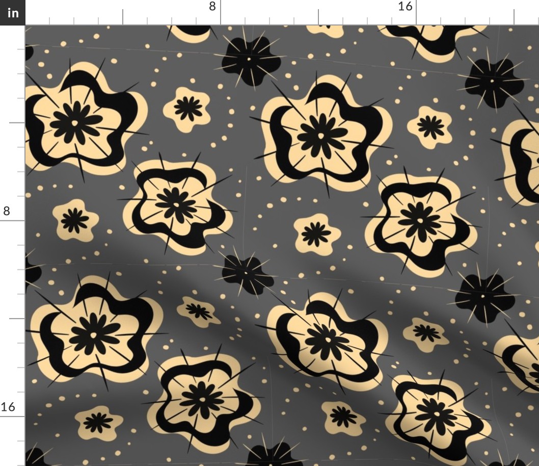 abstract retro floral gray