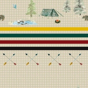 Camping - Vintage - Stripes - Boys - Tan - Green - Red - Nature