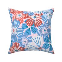 LARGE: Tropical flowering overlapping simple red and blue florals