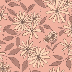 daisies floral, desaturated pink