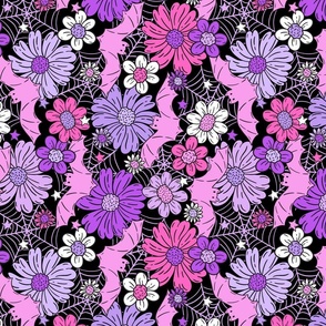 Floral Halloween Bats Purple Pink Black BG Rotated- Large Scale