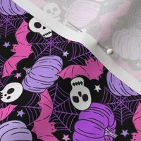 Halloween Pumpkins Skulls and Bats Purple Pink Rotated - XS Scale