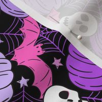 Halloween Pumpkins Skulls and Bats Purple Pink Rotated - Medium Scale