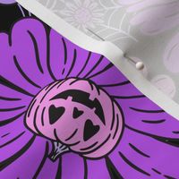 Jack O Lantern Halloween Floral Purple Pink Black BG Rotated - Large Scale