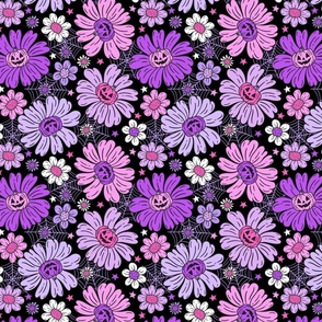 Jack O Lantern Halloween Floral Purple Pink Black BG - Medium Scale