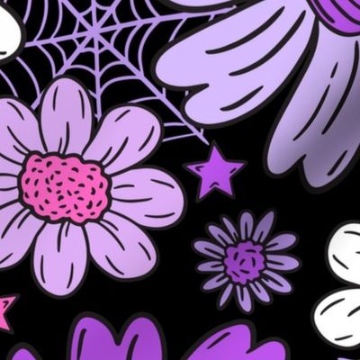 Jack O Lantern Halloween Floral Purple Pink Black BG - XL Scale