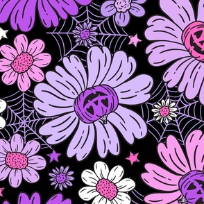 Jack O Lantern Halloween Floral Purple Pink Black BG - XL Scale