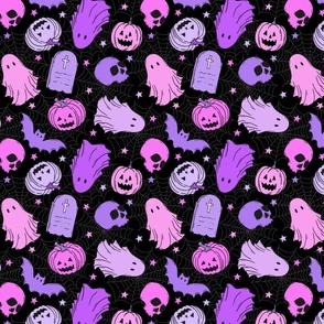 Happy Halloween Purple Lilac Black BG - Medium SCale