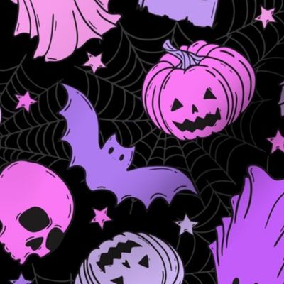 Happy Halloween Purple Lilac Black BG - Large SCale