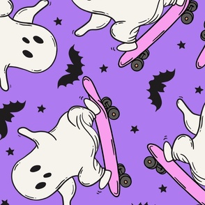 Skateboarding Ghosts Purple BG Rotated - XL Scale