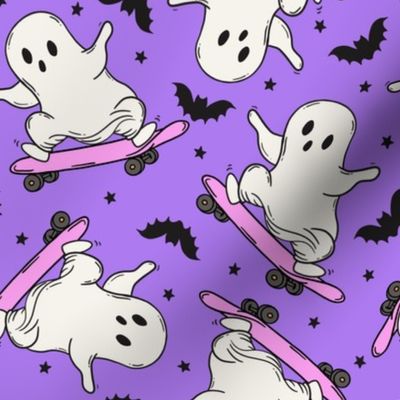 Skateboarding Ghosts Purple BG - Medium SCale