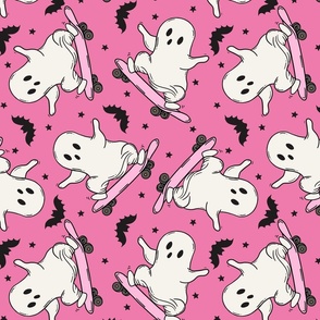 Skateboarding Ghosts Pink BG Rotated - Large Scale