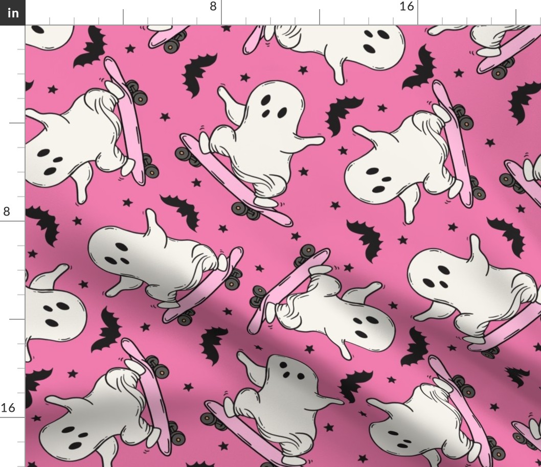Skateboarding Ghosts Pink BG Rotated - Large Scale