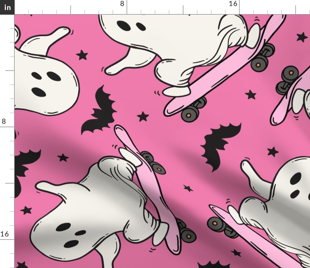 Skateboarding Ghosts Pink BG Rotated - XL Scale