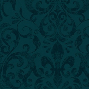 Fleur de Lis Damask Pattern French Linen Style Dark Mood Turquoise