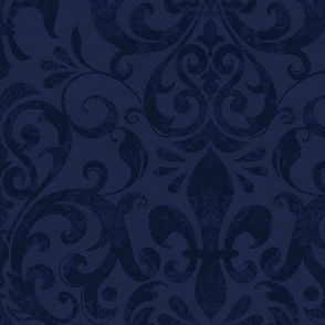 Fleur de Lis Damask Pattern French Linen Style Dark Mood Midnight Blue