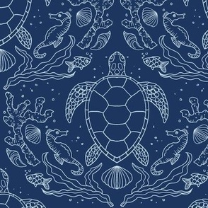 Sea turtles on navy blue - medium si