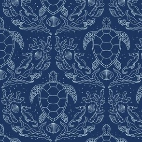 Sea turtles on navy blue- small size