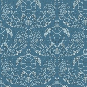 Sea turtles on admiral blue- small size
